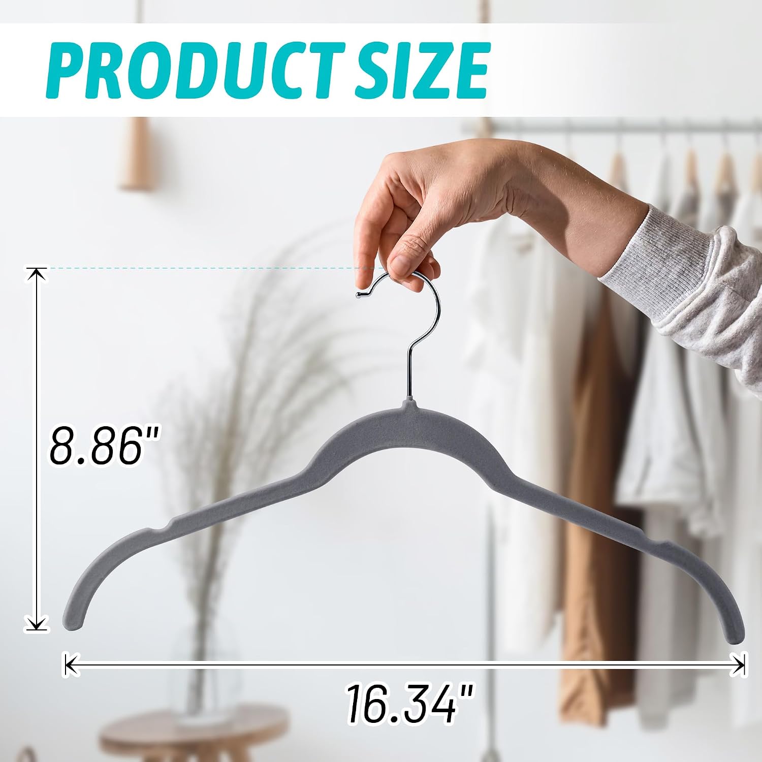 Velvet Hangers 50 Pack, Non-Slip Slim Felt Clothes Hangers Gray | Space-Saving Closet Organization; Flocked Surface;
