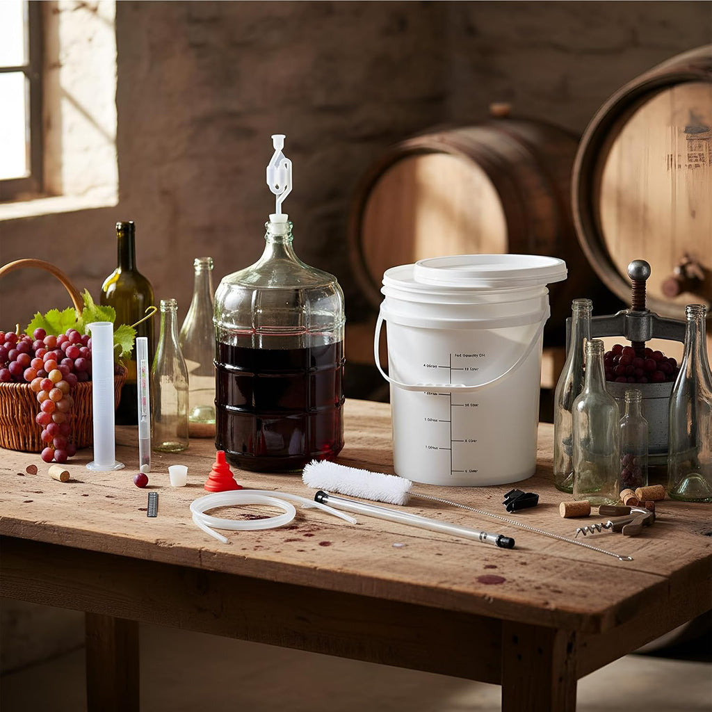 Wine Making Kit Include 5 Gallon Carboy, 6.5Gallon Bucket,Lid, Automatic Siphon, Hydrometer, Alcohol Percentage