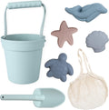 Silicone Beach Toys - Modern Baby | Travel Friendly Set Bucket, Shovel, 4 Sand Molds, Bag for Toddlers, Kids Green