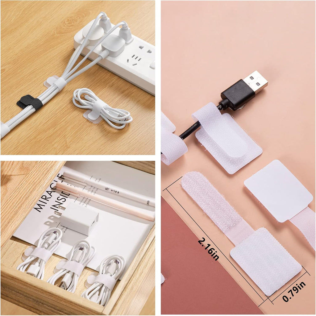 White Cable Management Organizer Kit 4 Cable Sleeve Split,47Cable Clips 12Cord Clips Holder,22 Cable Ties, 20
