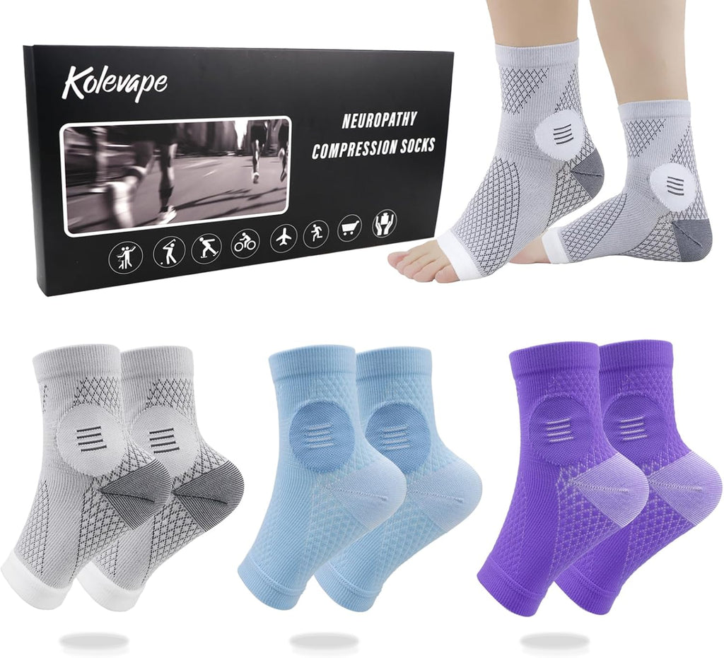 3 Pairs Neuropathy Socks for Women and Men, Toeless Compression Socks | Toeless compression sleeves for daily wear