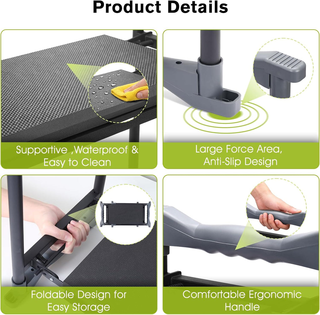 Garden Kneeler and Seat with Umbrella, 2-in-1 Foldable Gardening Stool with Adjustable Bracket, Detachable Tool Bags