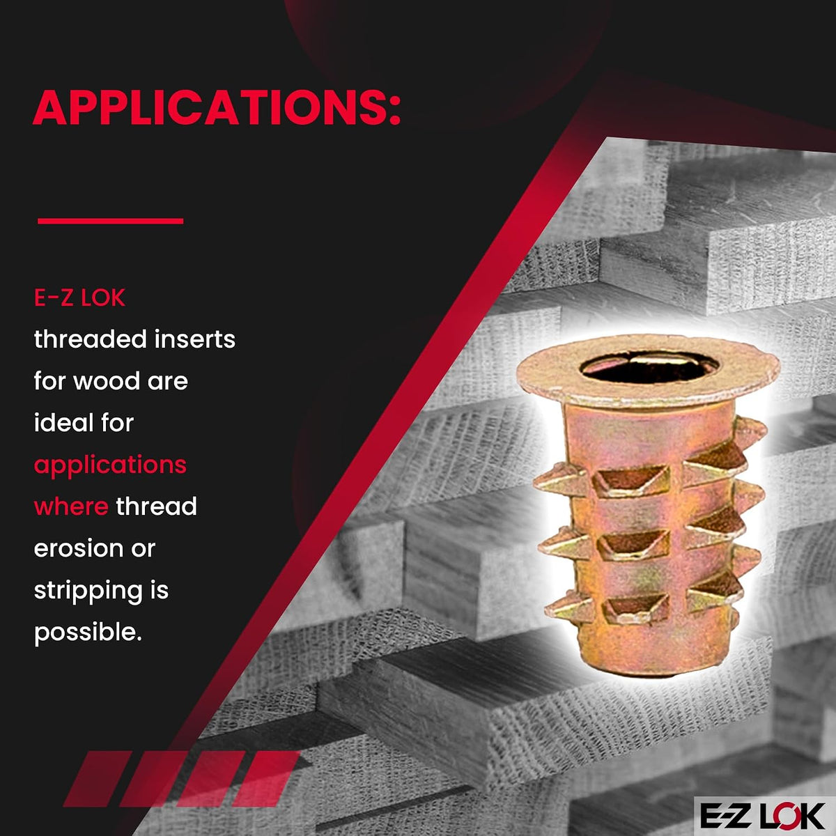 E-Z LOK Hex Thread Insert for Soft Wood, Flanged, 10-24, 13mm, 50 ct