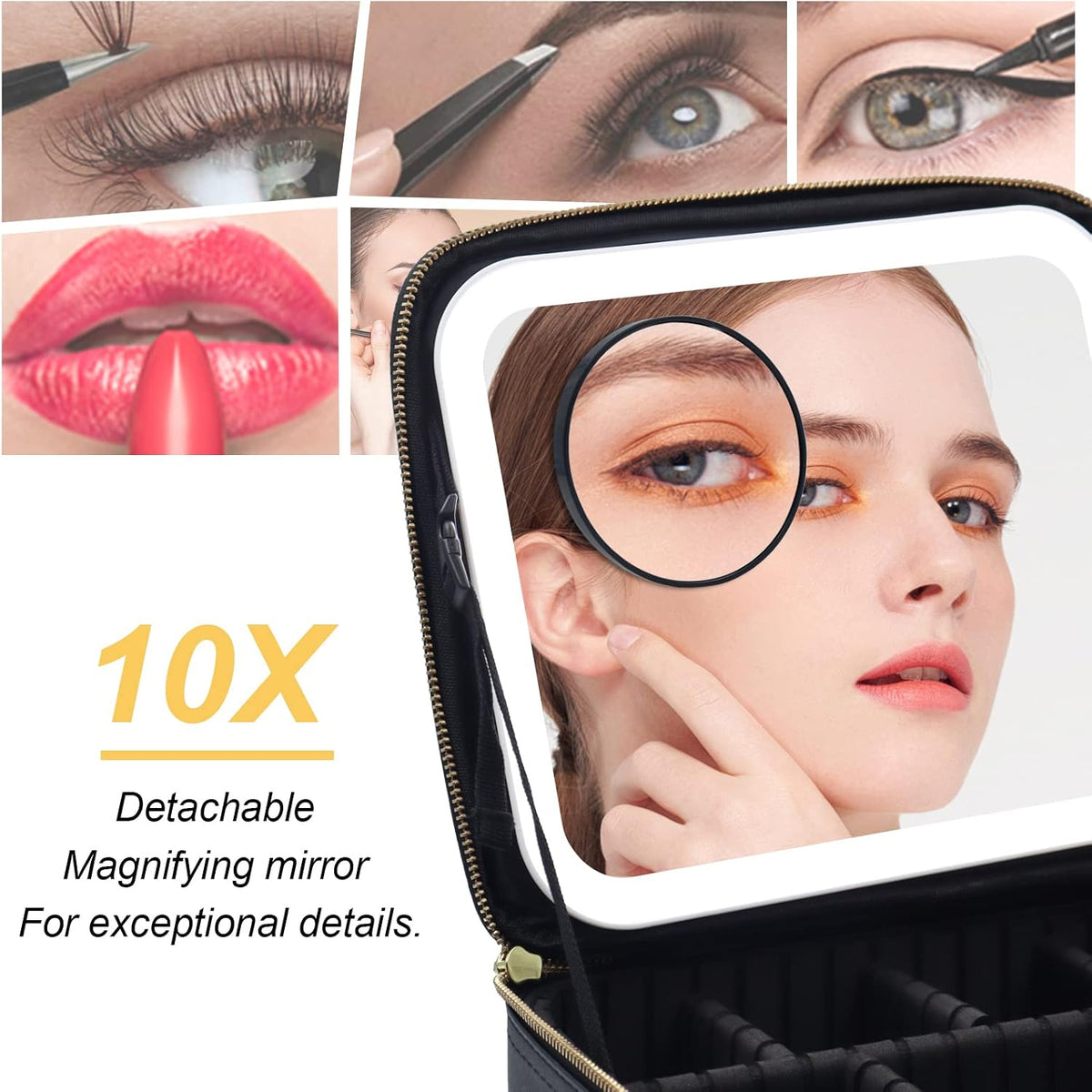 Makeup Bag with Light Up Mirror, Lighted Travel Makeup Organizer 3 Colors Adjustable Brightness, Makeup Bag with