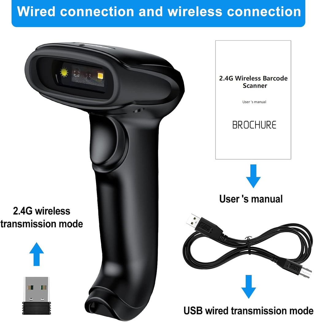 2D Wireless Barcode Scanner,Symcode Datamatrix PDF417 QR Code Handheld Reader for Screen and Printed Bar Code Scan