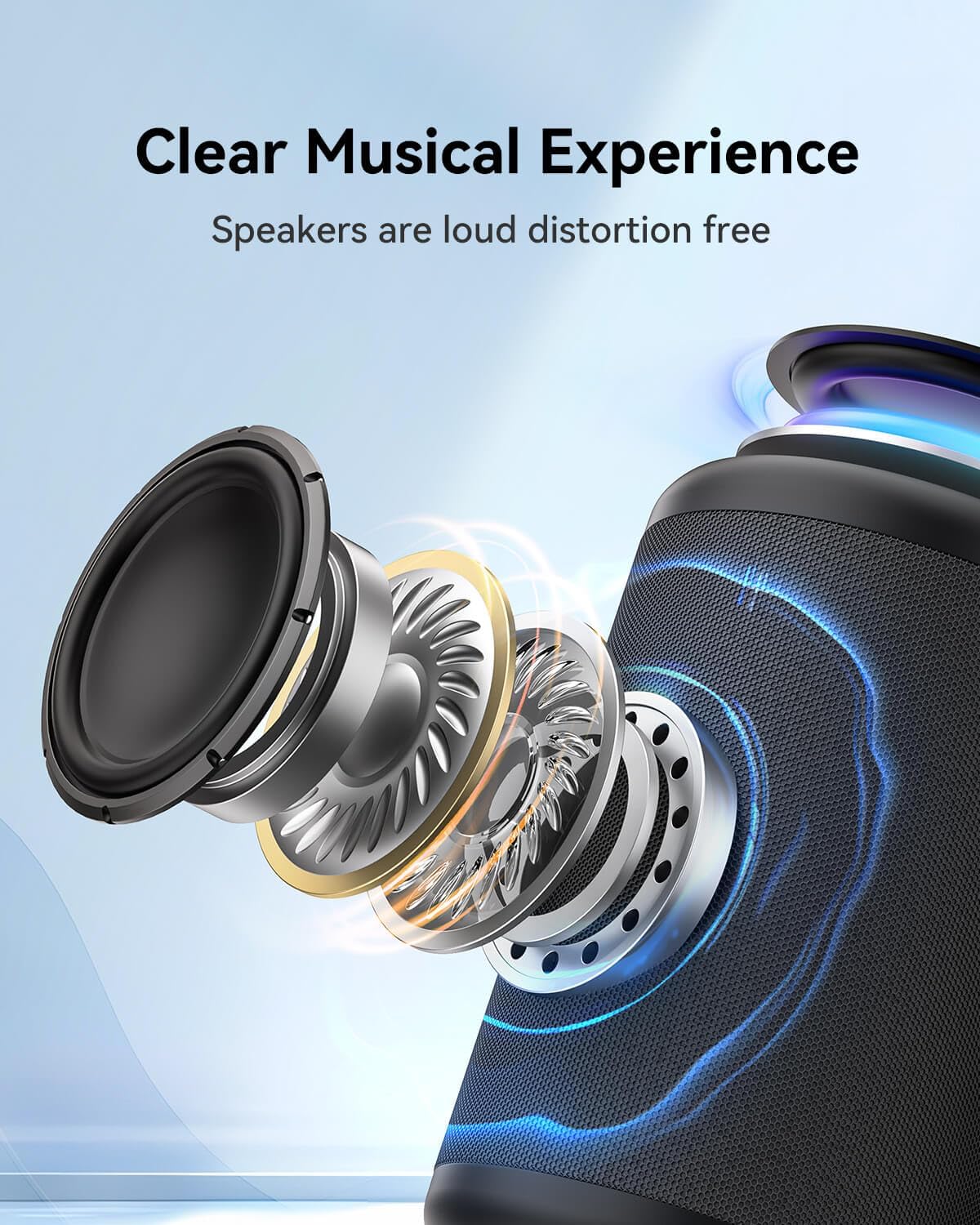 Small Portable Bluetooth Speaker with Lights, TWS Stereo Surround Sound, Type C Powered, Bluetooth 5.3, AUX TF Card