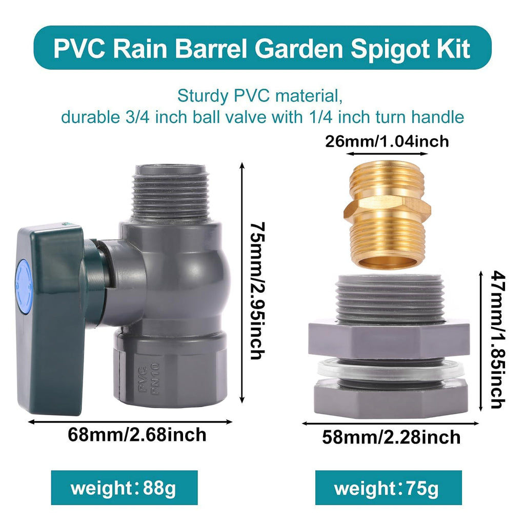 BILAL 3/4 Inch Rain Barrel Spigot Kit with Bulkhead Fitting