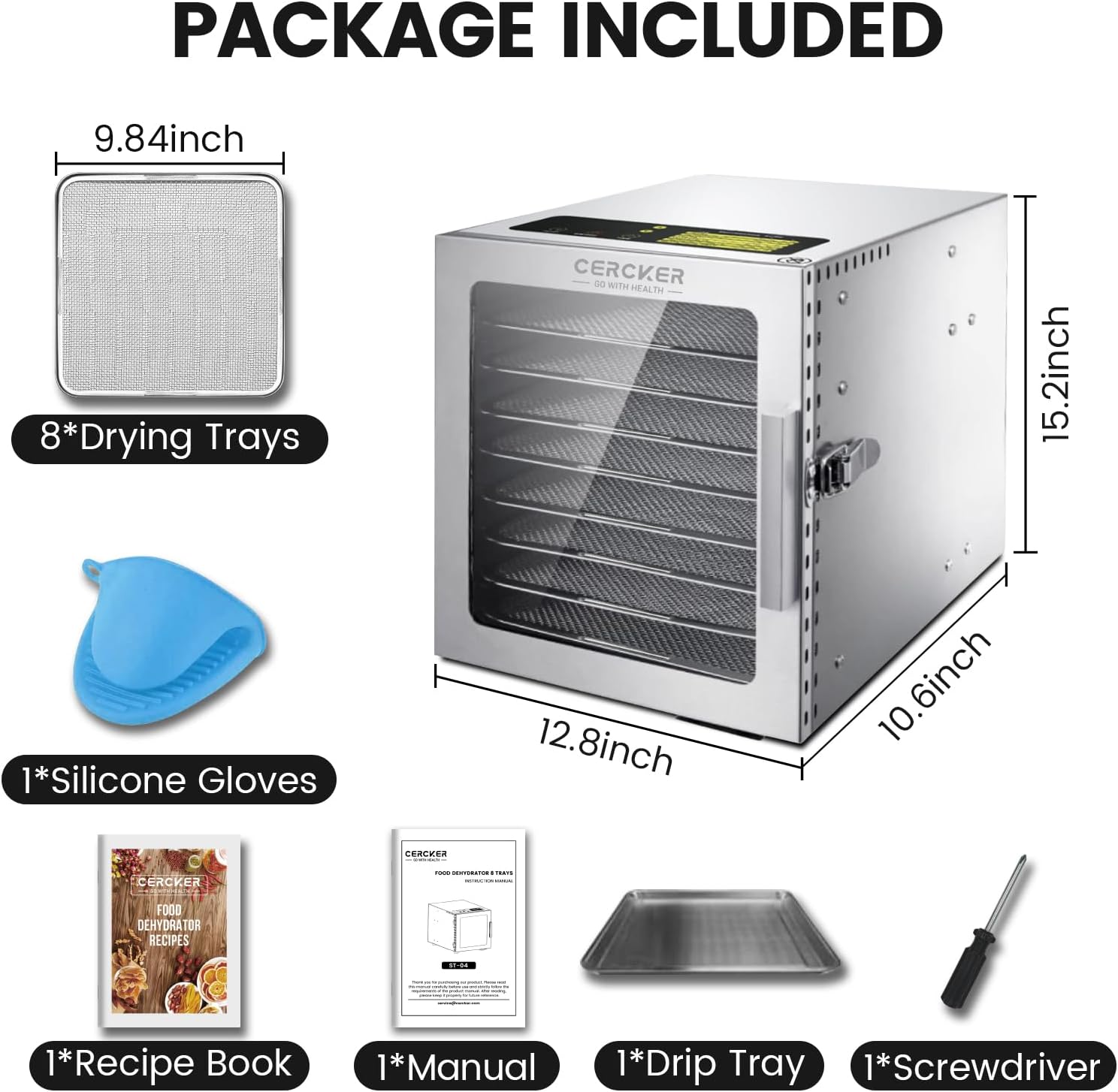 Food-Dehydrator Machine 8 Trays 500W Stainless Meat Dehydrator for Beef Jerky