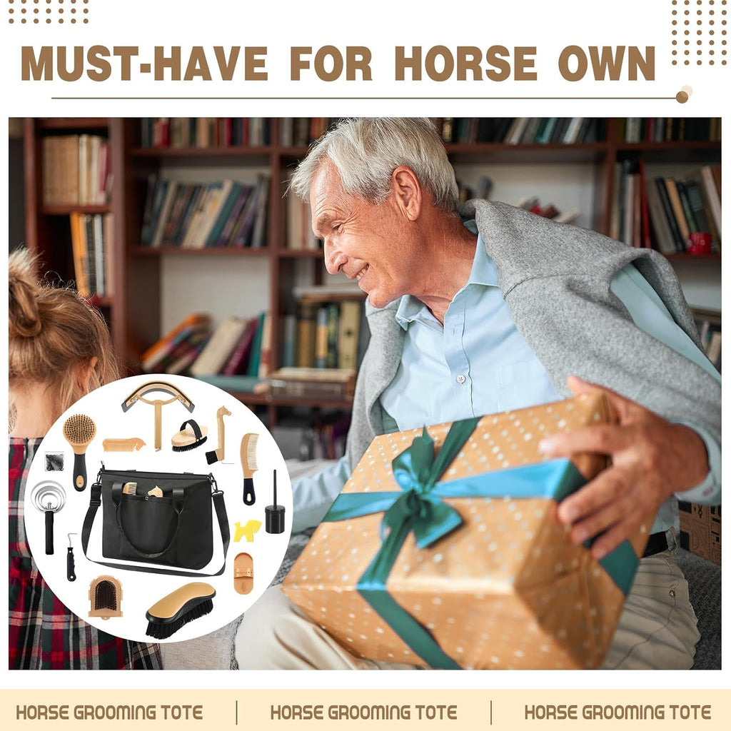 15 Pieces Horse Grooming Kit with Organizer Tote Bag Tack Room Supplies Horse Brush Sets Care Equine Cleaning Kit