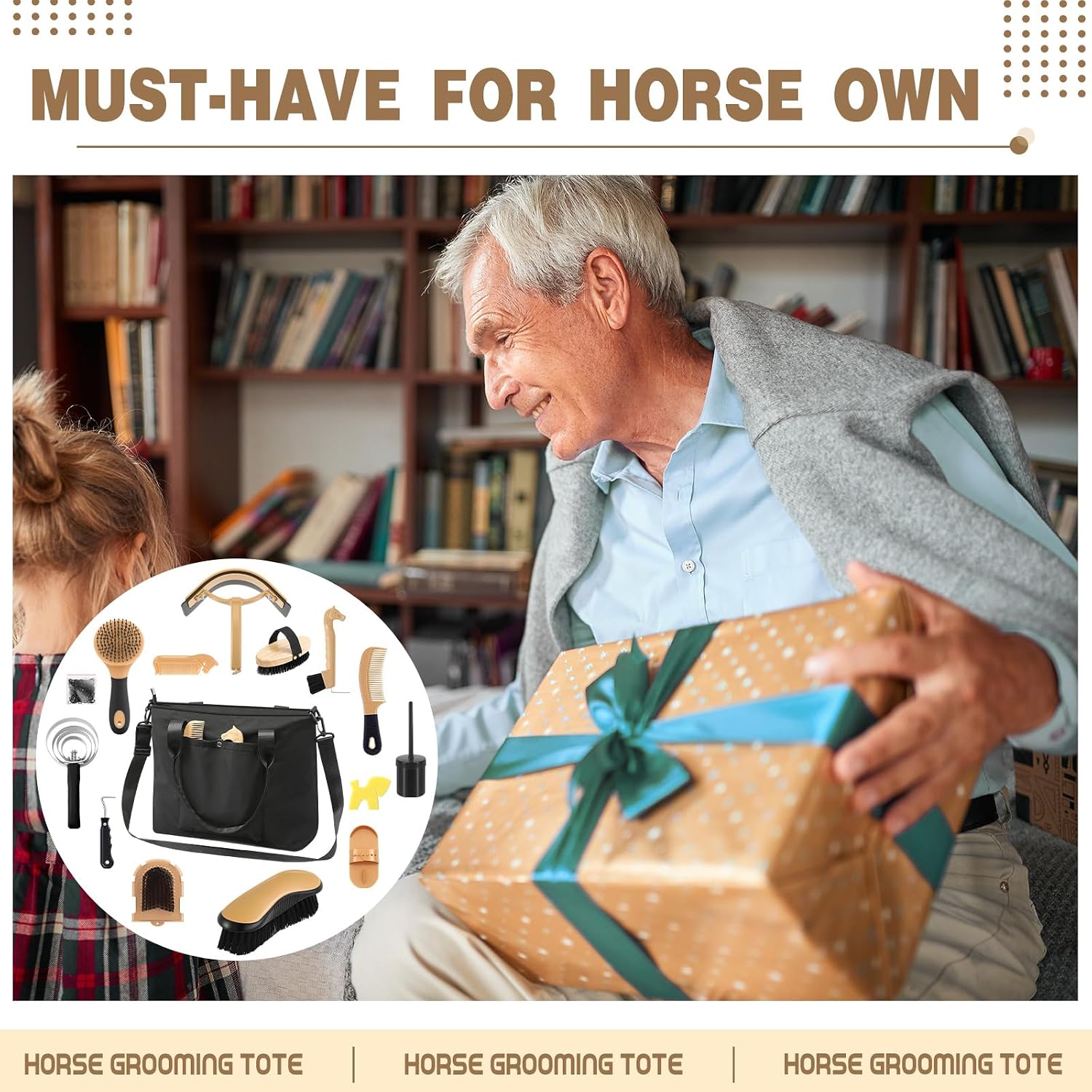 15 Pieces Horse Grooming Kit with Organizer Tote Bag Tack Room Supplies Horse Brush Sets Care Equine Cleaning Kit