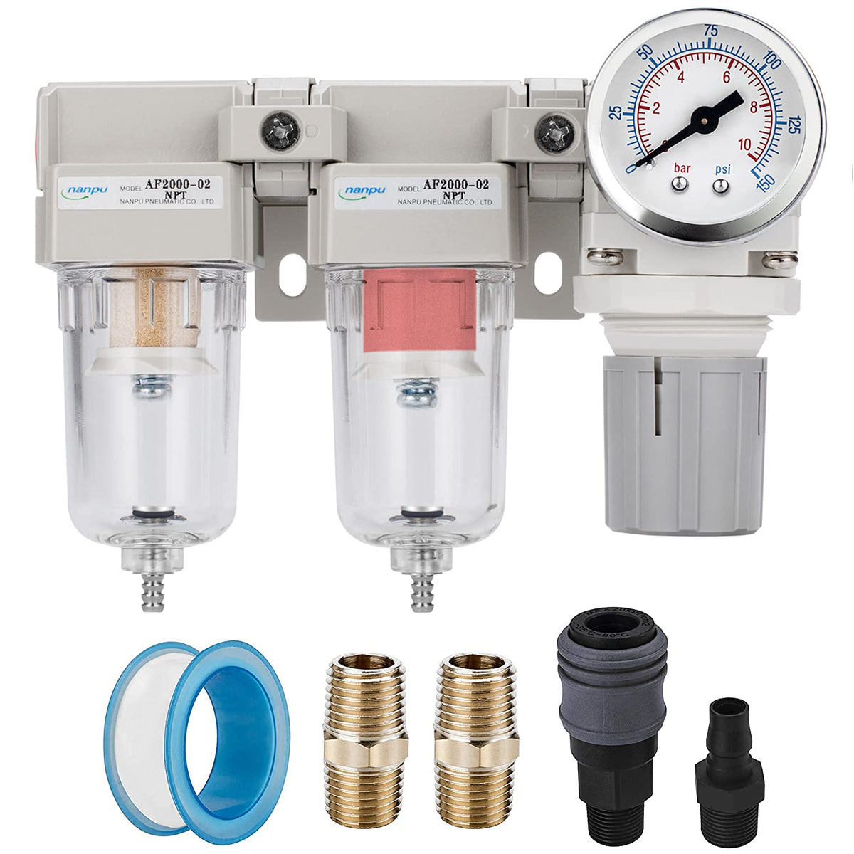 NANPU 1/4" NPT Air Drying System, 0.01-Micron Coalescing Filter Regulator