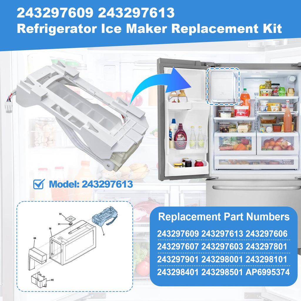 243297609 243297613 Refrigerator Ice Maker Assembly Replacement Kit