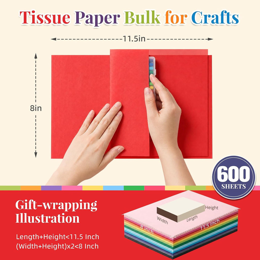 600 Sheets Tissue Paper Bulk, 36 Colored Tissue Paper for Crafts