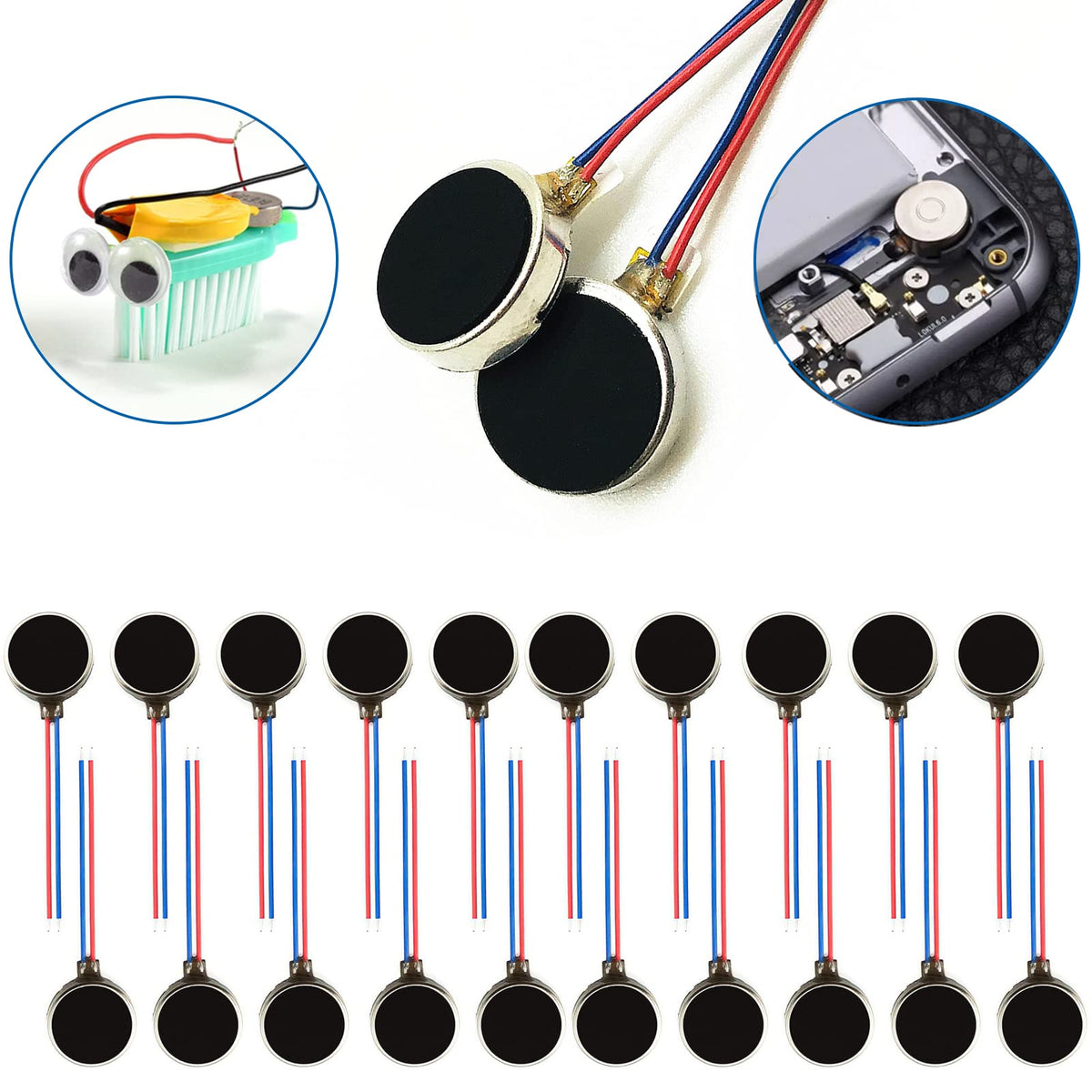 20PCS Vibration Motor DC3V 12000rpm Mini Vibration Motor Vibrating Motors for Projects Electronic Device Repair Single Board Computers Project Classroom Project Bristle Bots Cable 2in
