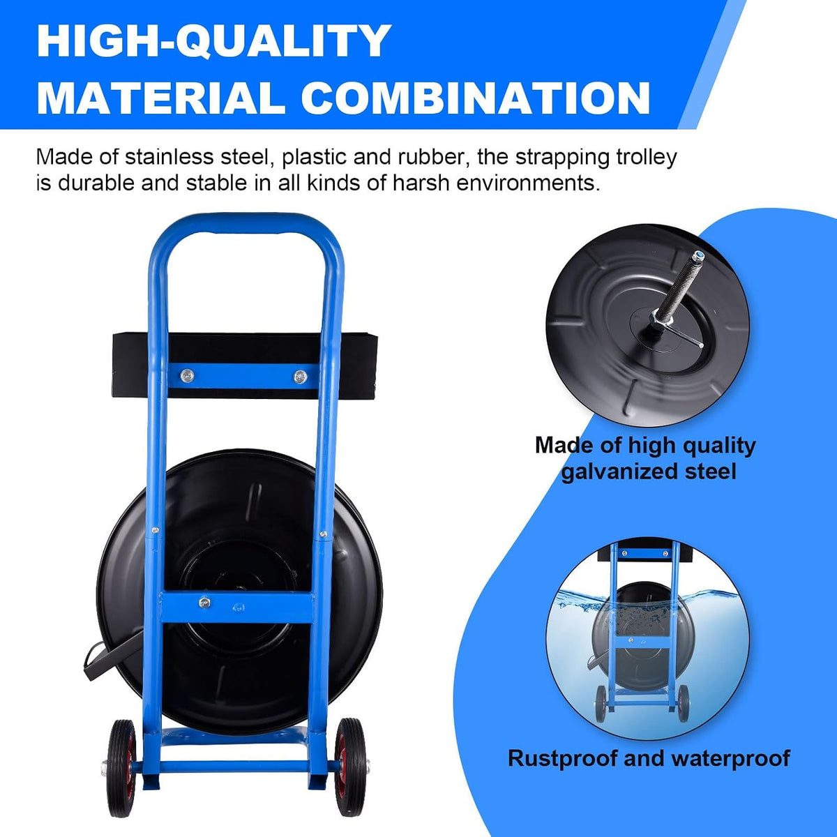 Banding Strapping Cart | Strapping Cart with Wheels for PET/PP/Fiber Strapping Coils with 8" or 16" Core Size,Cart