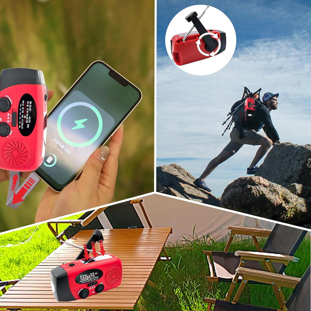 Portable 2000mAh Hand Crank Emergency Solar Panel SOS Weather Radio, Self-Powered 7 NOAA Channels Emergency Radio