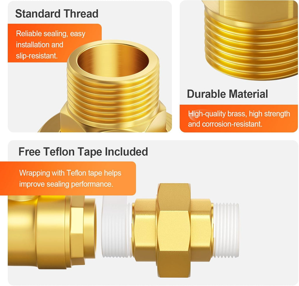 GASHER 2PCS 3/4" MNPT Brass Union Pipe Fitting