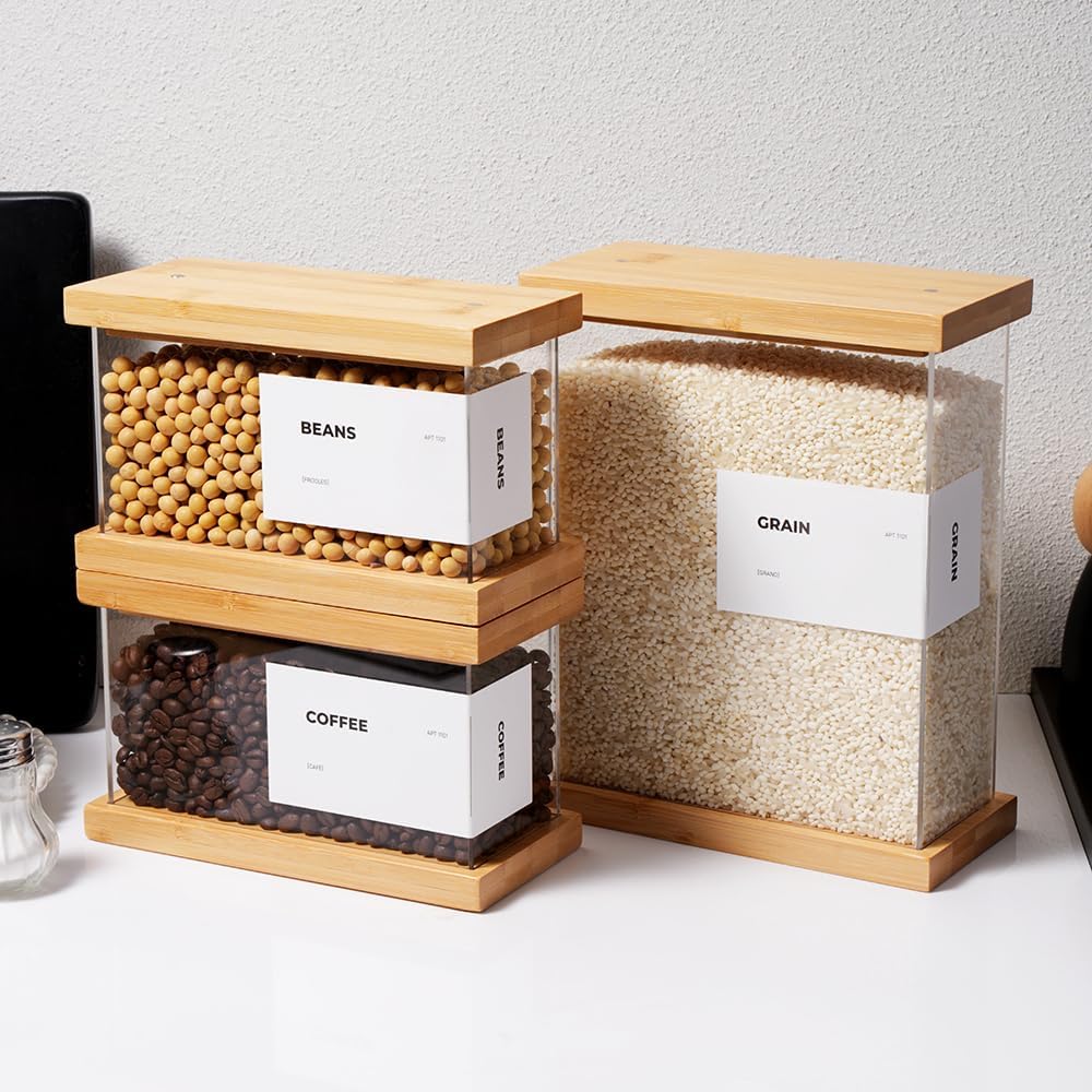 Bamboo Food Dispenser | Kitchen Organizers and Storage | Airtight Pantry Organizers and Storage Container | Cereal