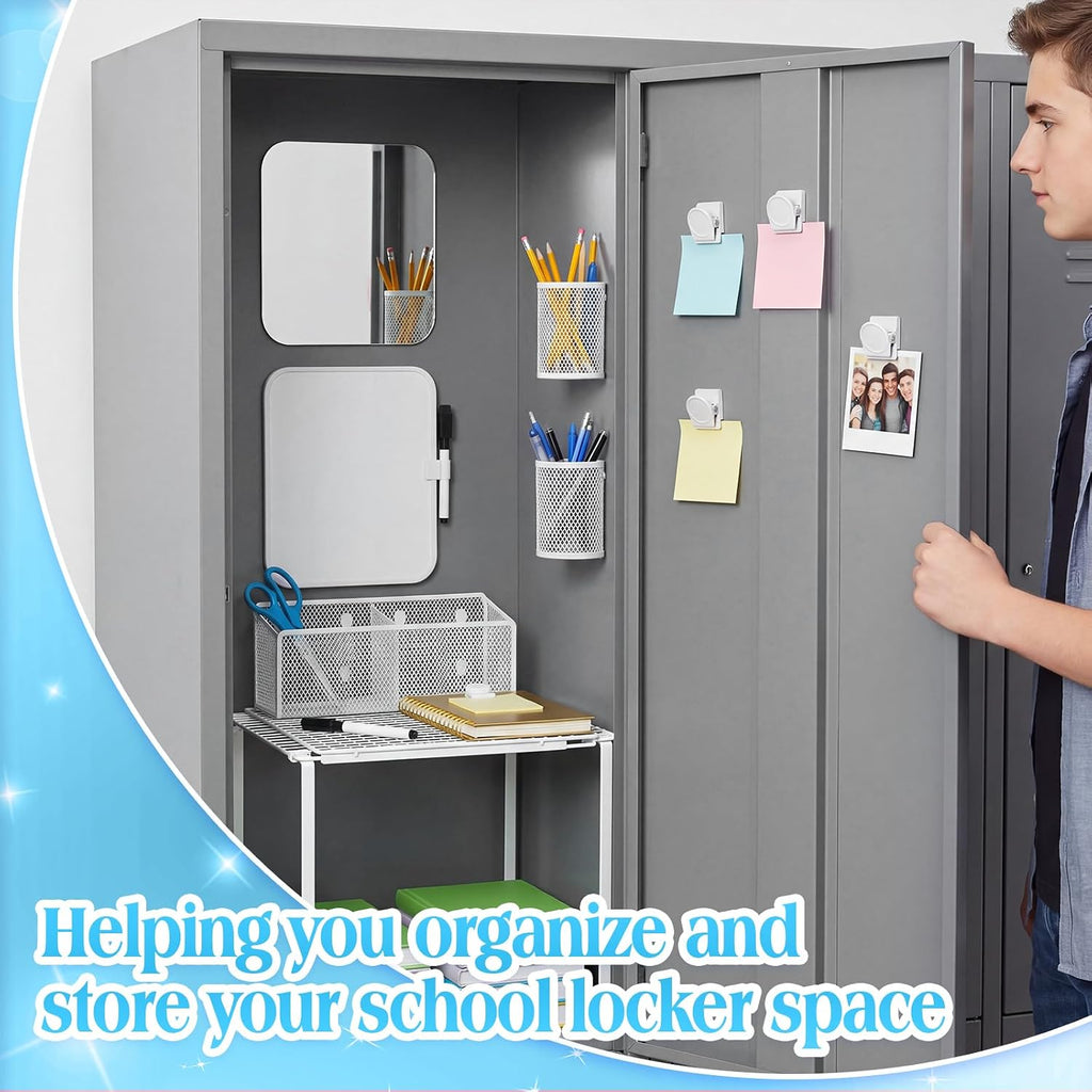 Adjustable Locker Shelf Organizer Set with Magnetic Accessories, Locker Shelf Adjustable 10.6–15 Inch with Magnetic