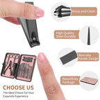 Nail Clippers Manicure Pedicure Set 18 in 1 Nail Grooming Kit with Leather Travel Case(Black/Pink)