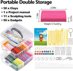50-Color Polymer Clay Oven Bake Modeling Kit | 14 sculpting tools, 2‑layer box, accessory pack, guide. Great for