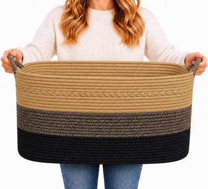 Large Laundry Hamper Basket, 100L Cotton Rope Woven Storage Bin for Blankets, Dirty Clothes Toys, Decorative Tall