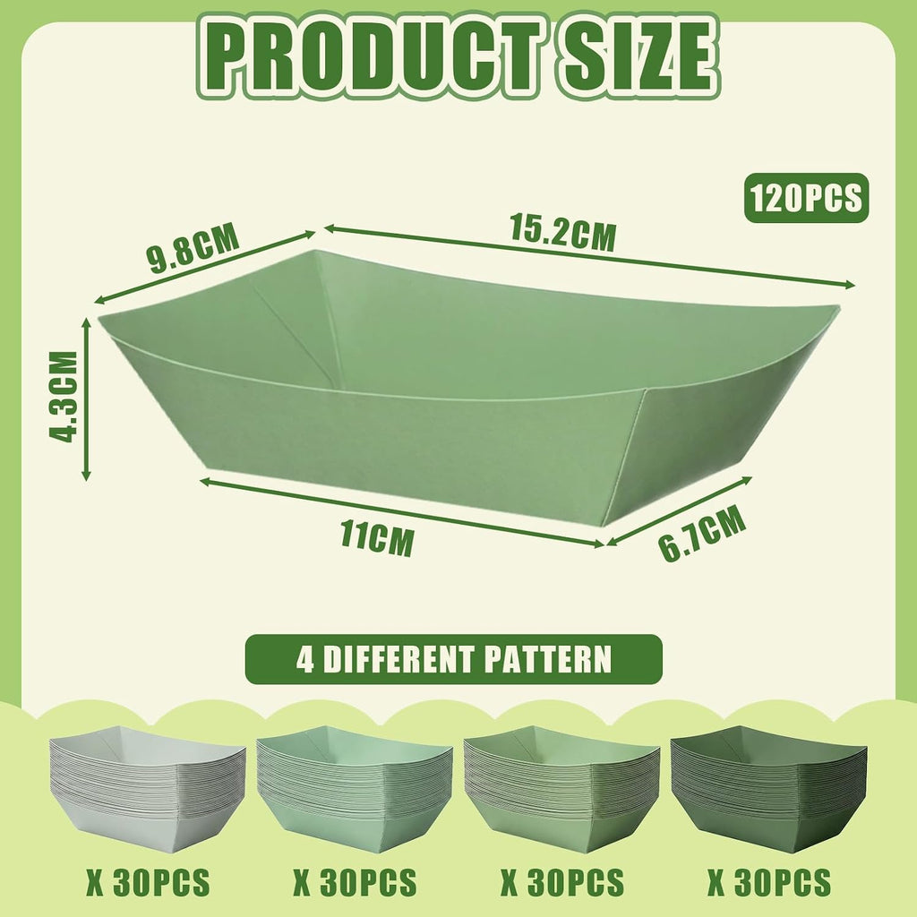 120 Pack 2lb Party Paper Food Boat Trays, Gradient Sage Green