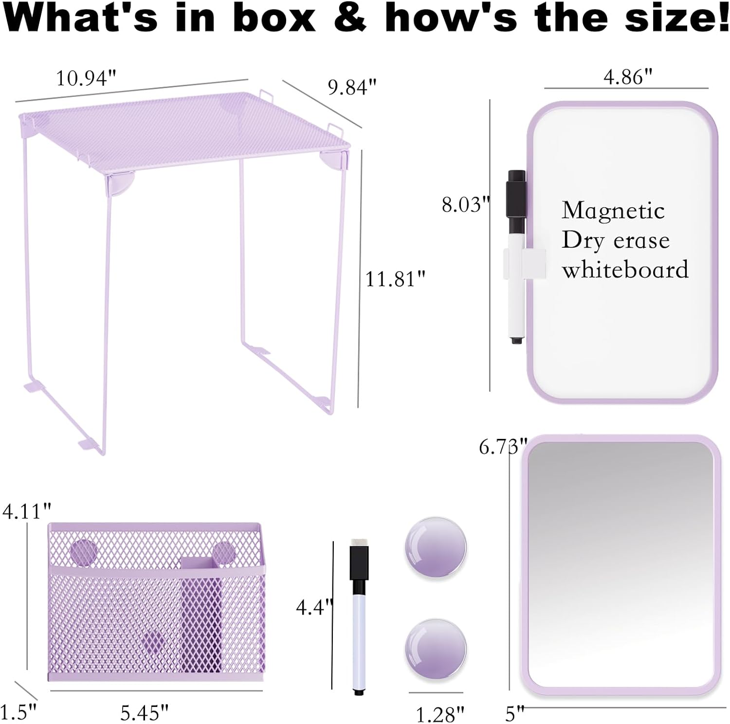 Locker Accessories with Locker Shelf, Magnetic Mirror, Magnetic Pen Holder, Magnetic Small Whiteboard, Back to School