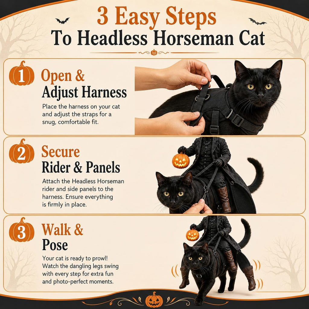 Headless Horseman Cat Costume LED Riding Illusion Halloween Pet
