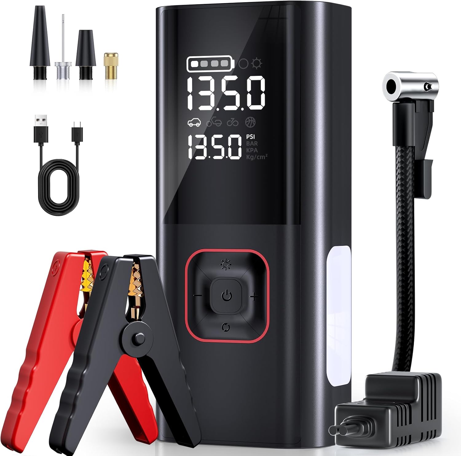 Jump Starter with Air Compressor, 5000A Battery Jumper Starter Portable (9L Gas/8L Diesel) with 160PSI Auto-Shutoff