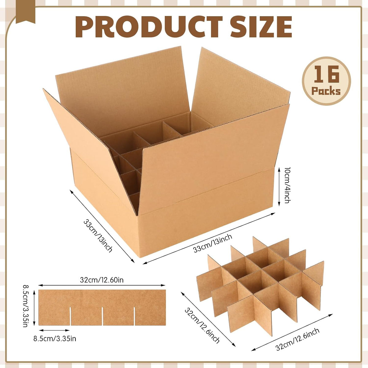 16 Pack Moving Boxes with Divider Kits, 13 x 13 x 4 Inch