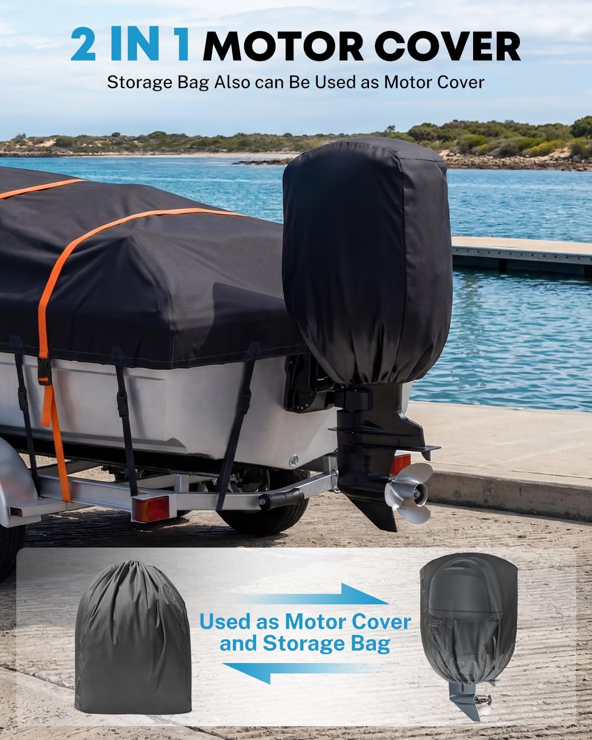 Boat Cover 16-18.5ft, Heavy Duty 1200D Marine-Grade Waterproof | 13 + Extra 4 Extended Straps, Trailerable