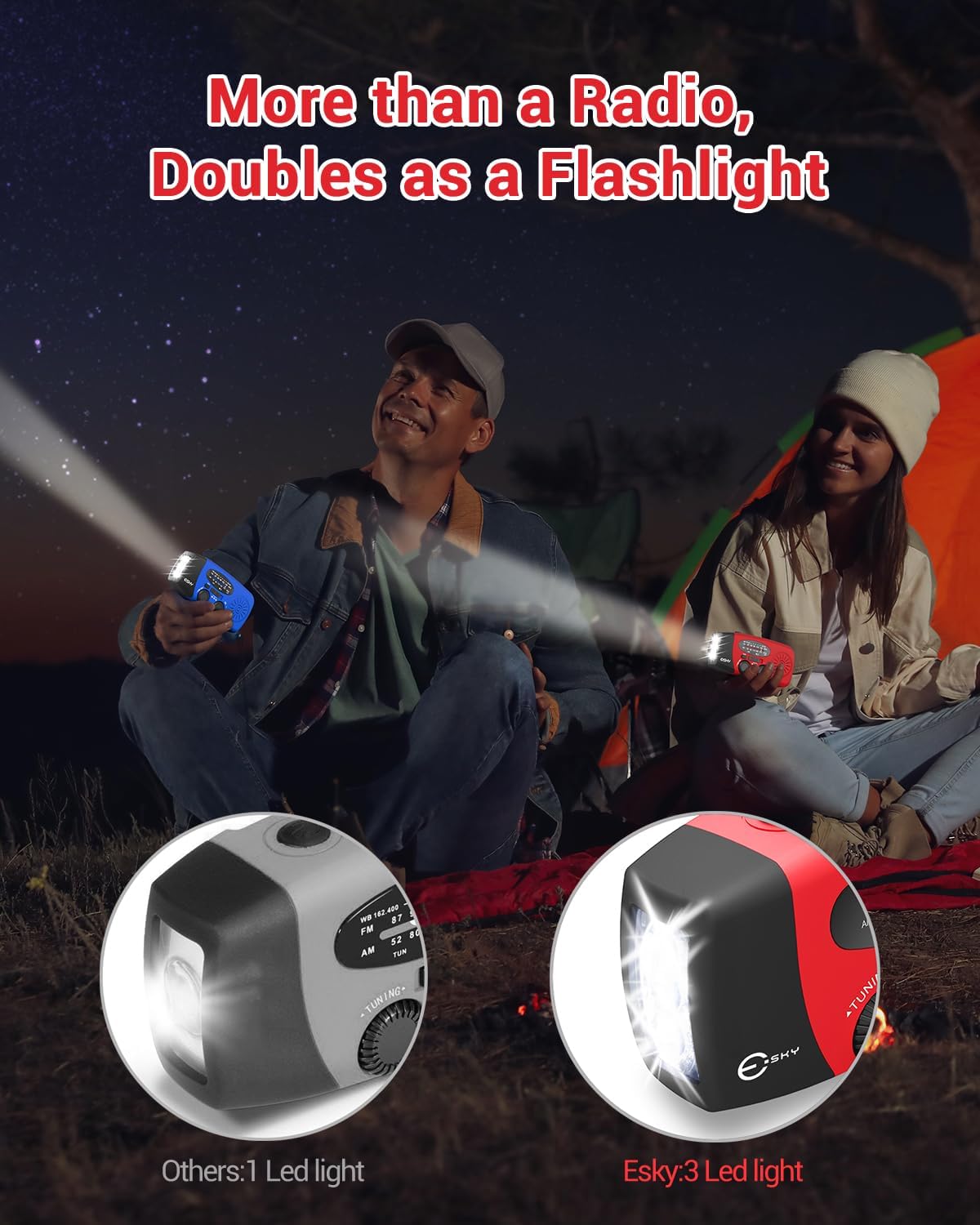 Emergency Hand Crank Radio 7400mWh with 3 LED Flashlight, AM/FM/NOAA Portable Weather Radio with Built-in 2000mAh