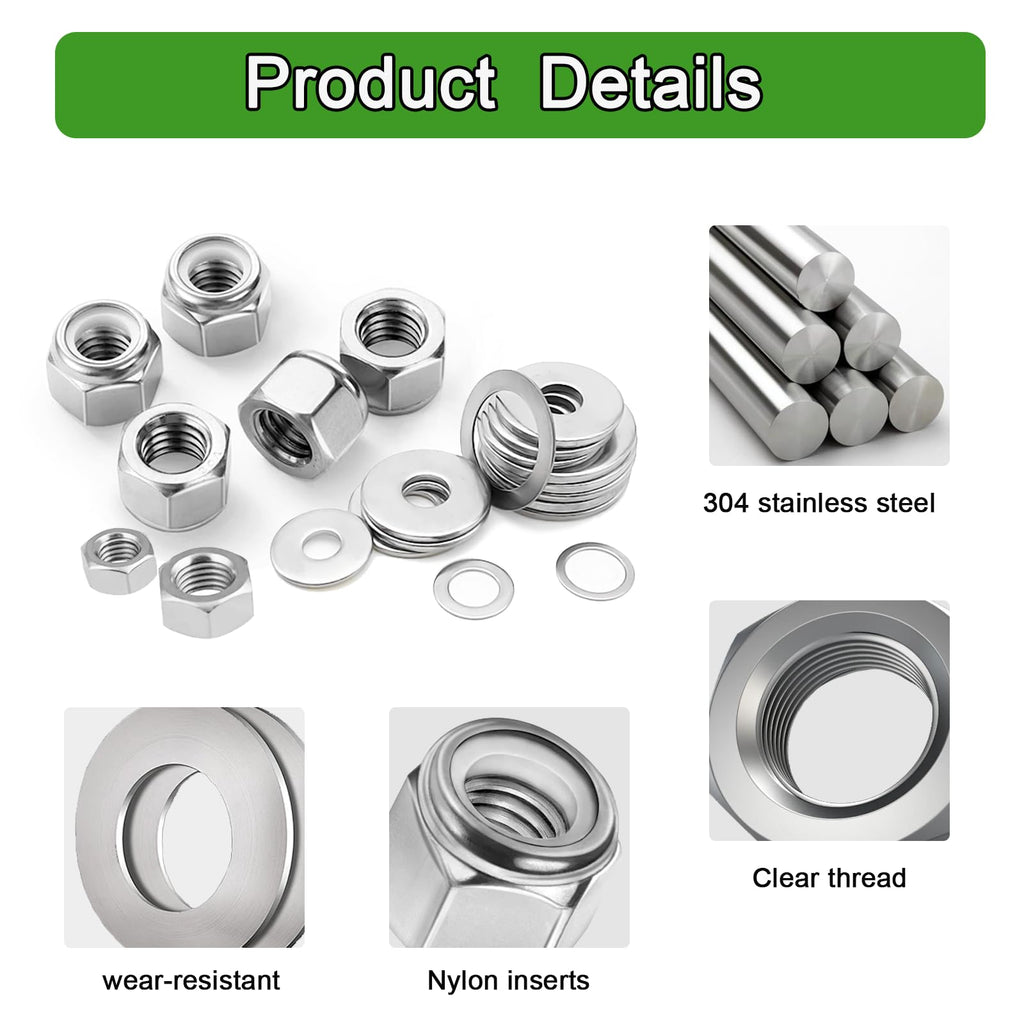 Ruibapa 130 PCS 1/4"-20 Inch Lock Nuts & Hex nut & Flat Washer