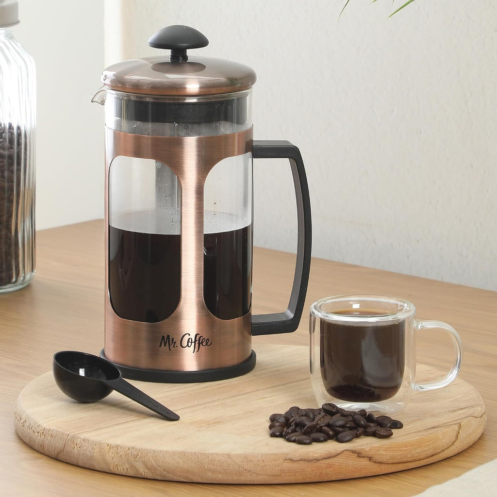Daily Brew French Press Coffee Maker, 30-Ounce Glass Carafe with High Heat Resistant Durable Borasilicate Glass &