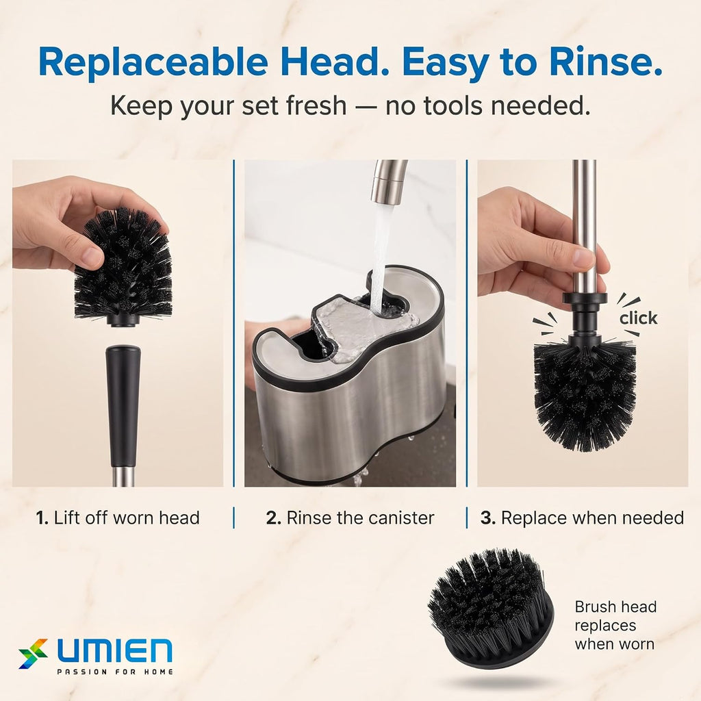 Toilet Brush and Plunger Set, Satin Nickel, Long Handle Freestanding | Satin Nickel, Toilet Brush + Plunger Combo