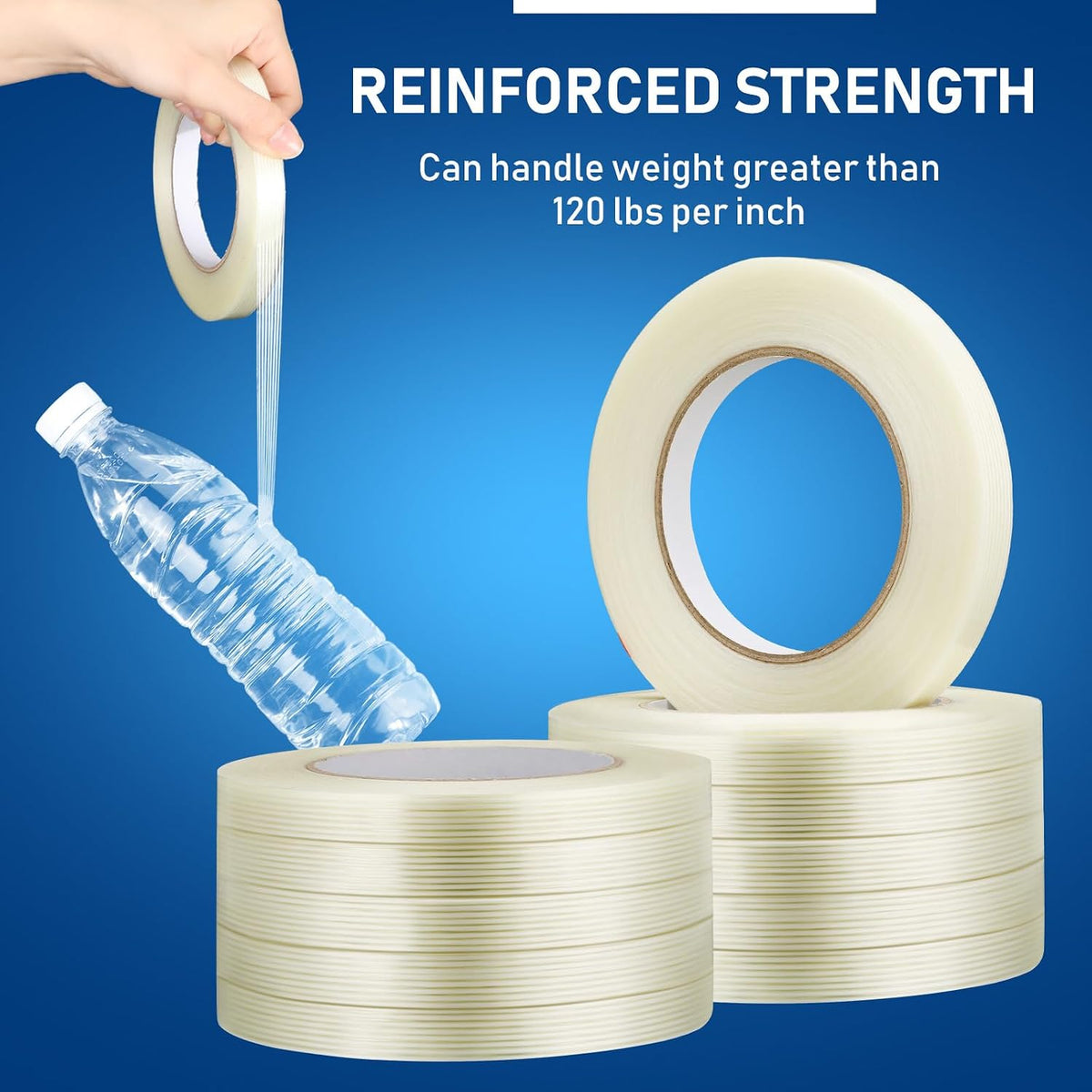 50 Rolls Filament Strapping Tape Bulk 1/2 Inch x 60 Yards