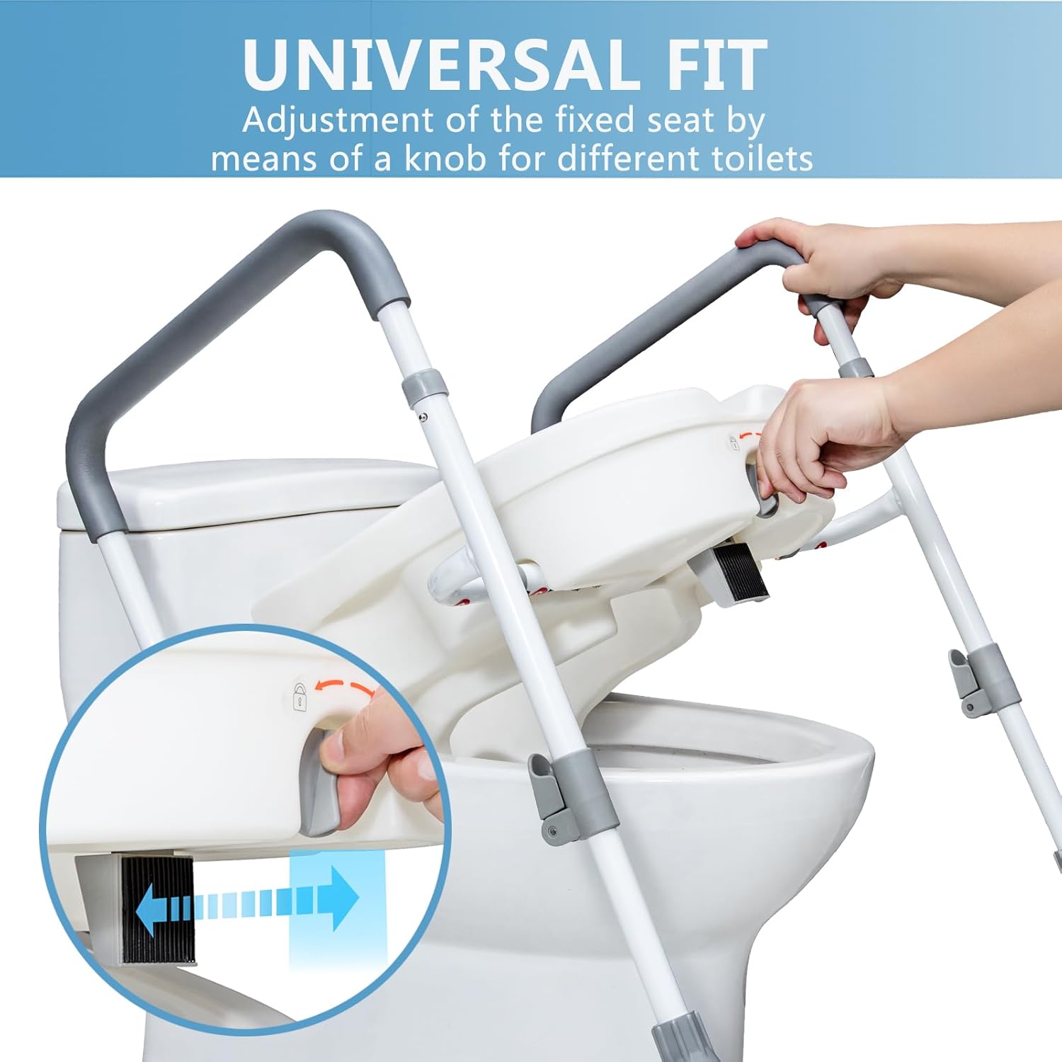 Raised Toilet Seat with Handles for Elderly - Toilet Seat Risers for Seniors with Adjustable Padded Arms - Elevated