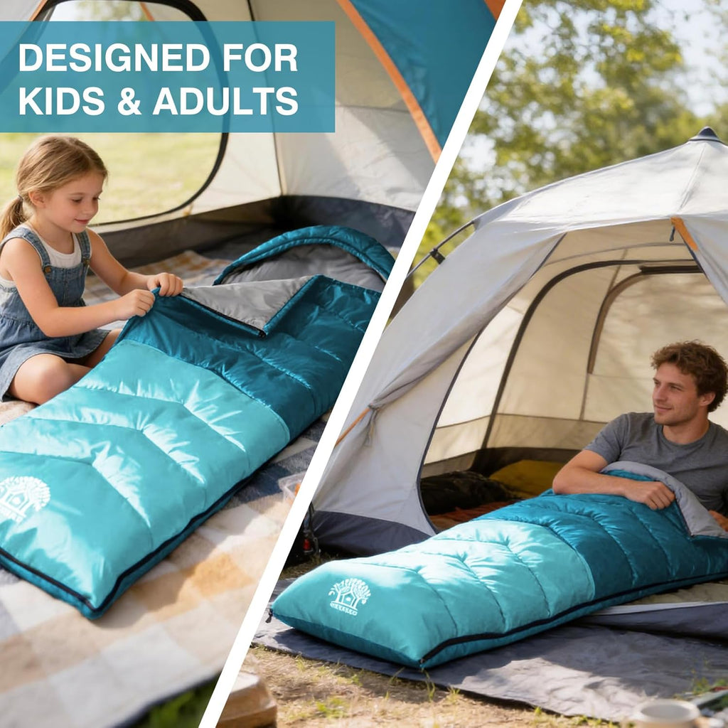 Sleeping Bags for Adults & Kids for Camping Hiking Trips Warm Cool Weather, Lightweight and Waterproof with