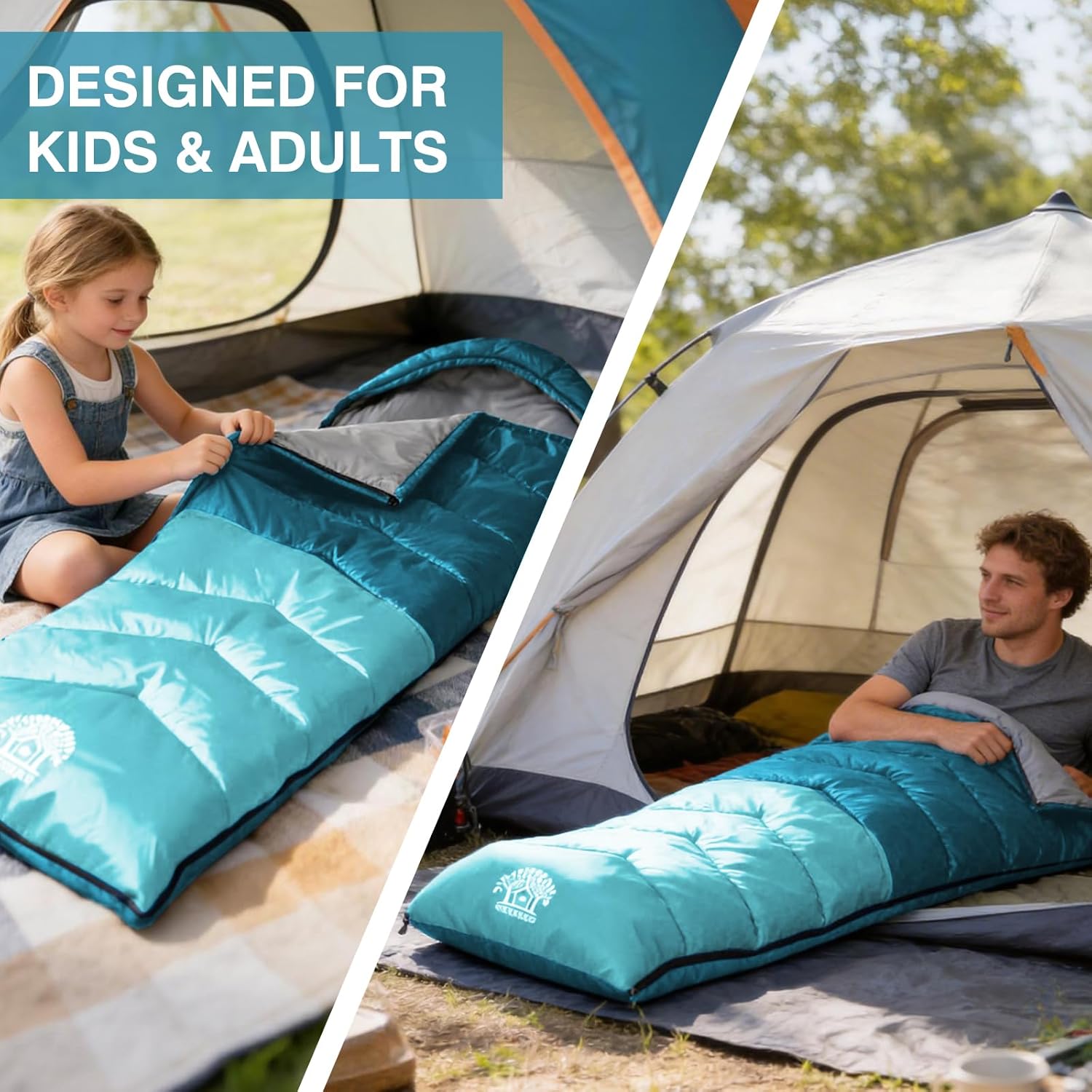 Sleeping Bags for Adults & Kids for Camping Hiking Trips Warm Cool Weather, Lightweight and Waterproof with