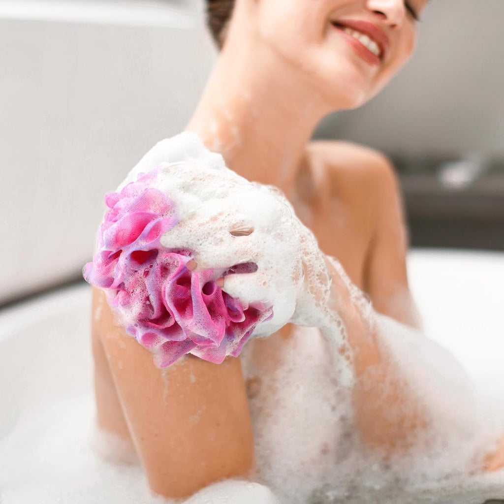 75g/Pc Large Loofahs Shower Sponge, Exfoliating Body Scrubber Shower Scrunchies Mesh Pouf Bath Sponges - Pack of 6