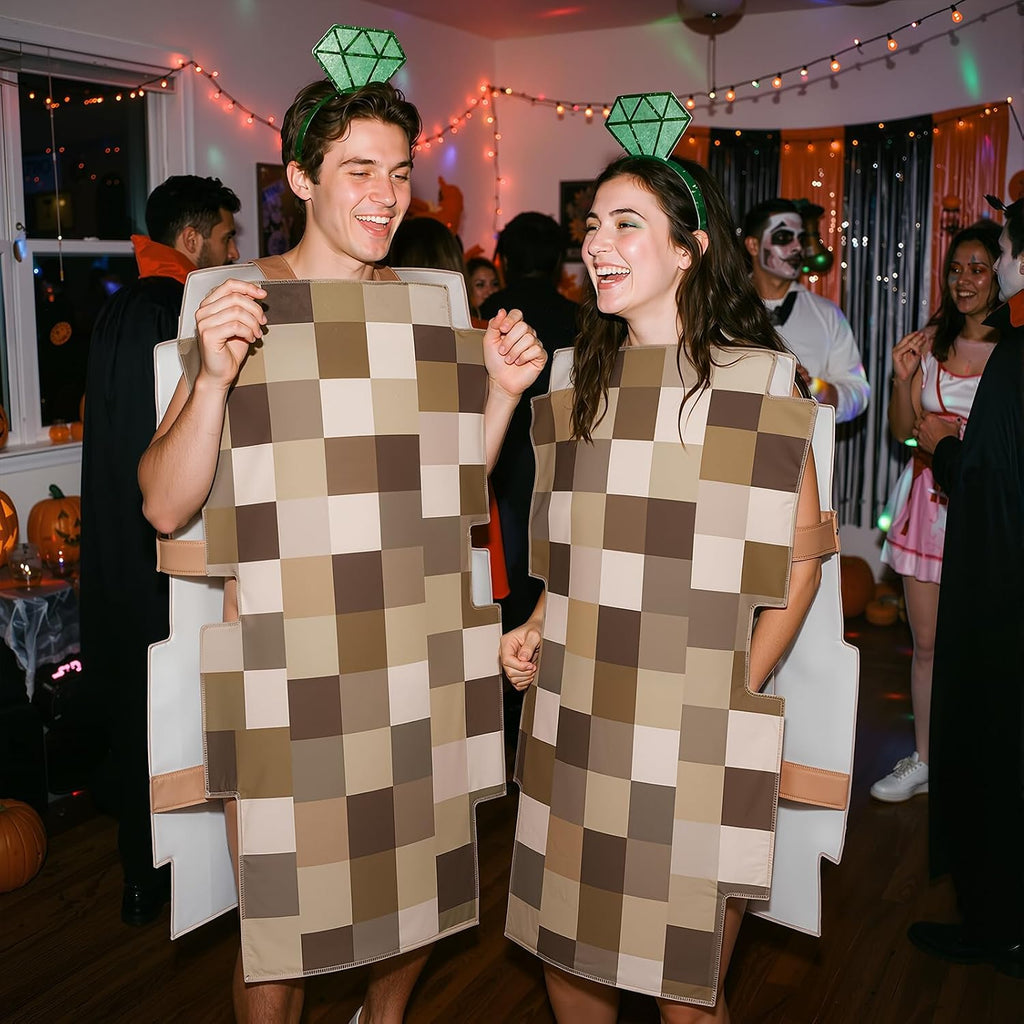 2 Pcs Halloween Adult Mosaic Cosplay Couple Costume Novelty Funny Sponge Mosaic Costume for Halloween Party Cosplay