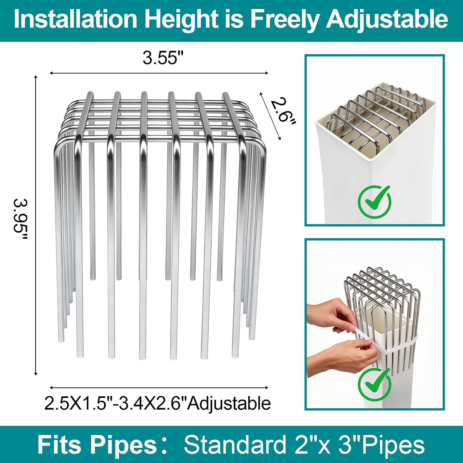 Adjustable Gutter Guard 304 Stainless Steel, Downspout Cover 3.5" L × 2.6" W × 3.9" H - Downspout Filter & Extension