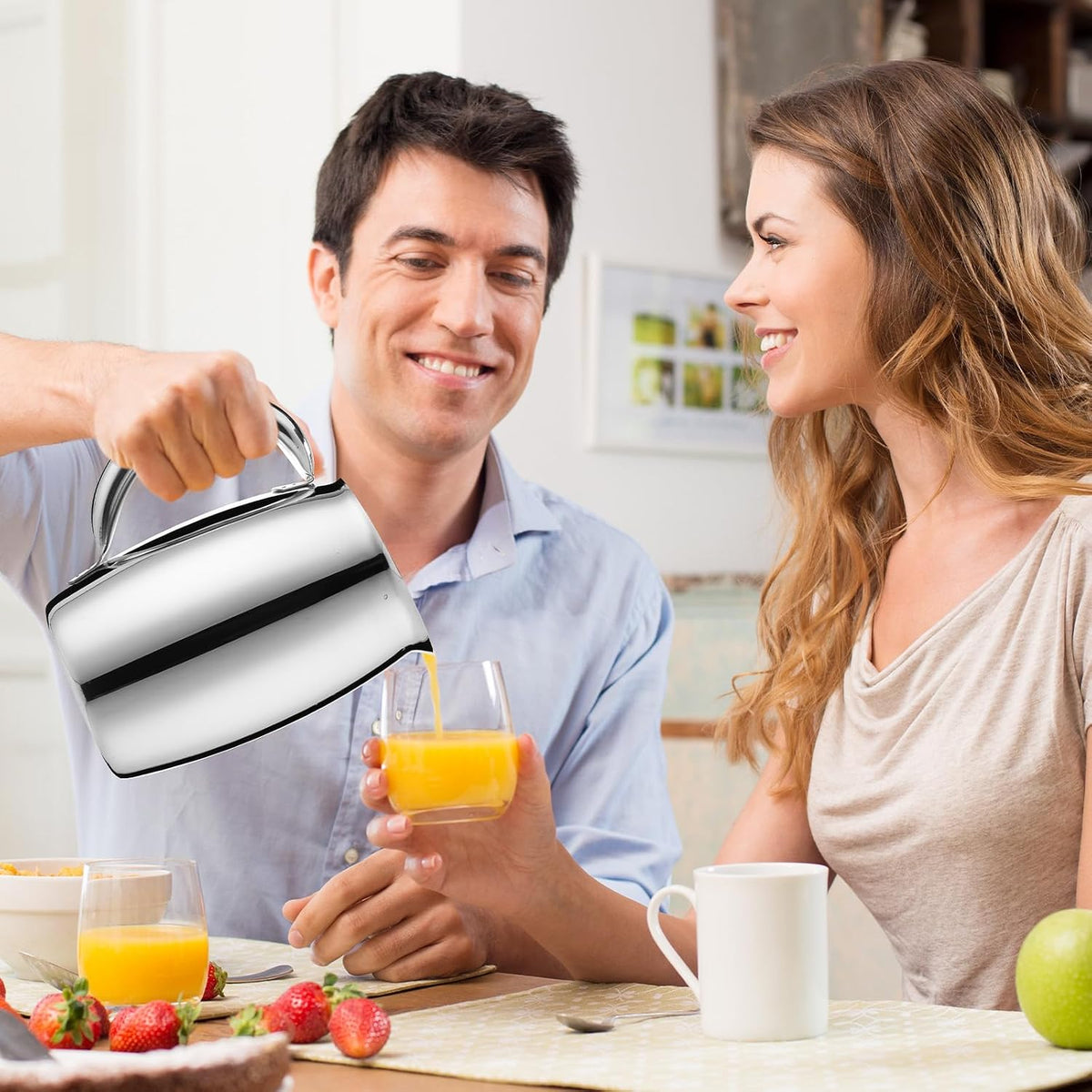 6 Pcs 2 L Stainless Steel Water Pitchers with Ice Guard