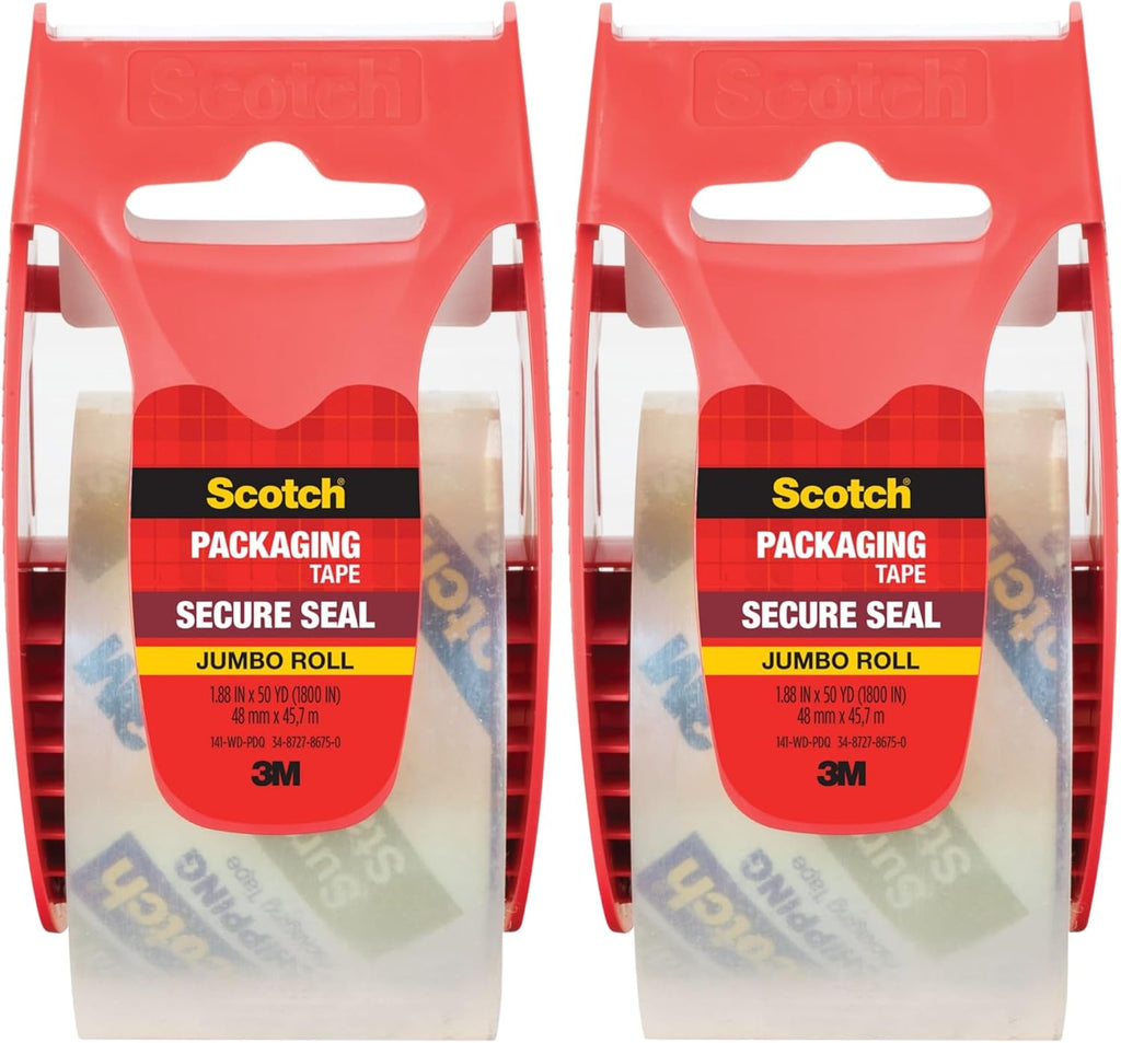 Secure Seal Ultra Clear Packaging Tape, 2 Rolls Clear Packing Tape for Lighter Shipping Boxes, 1.88 in x 50 yd
