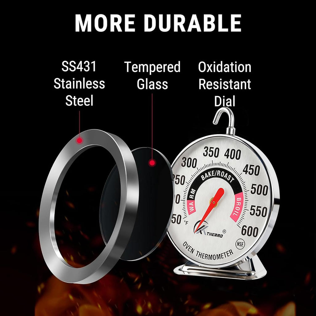 KT Thermo Oven Thermometer 2.75-Inch Large Dial, 150-600°F, NSF, Hook & Stand