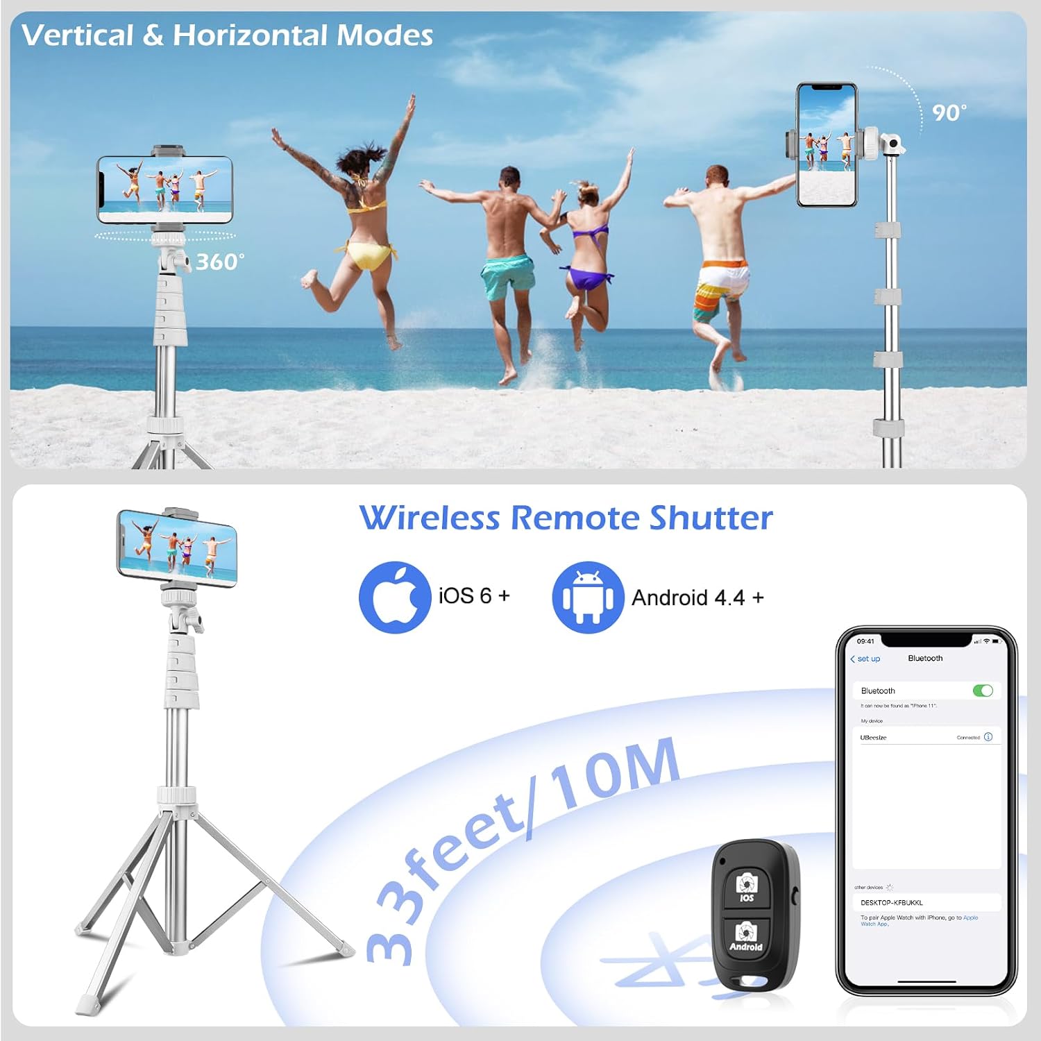 67" Phone Tripod & Selfie Stick, Extendable iPhone Tripod Stand with Wireless Remote and Phone Holder, Compatible