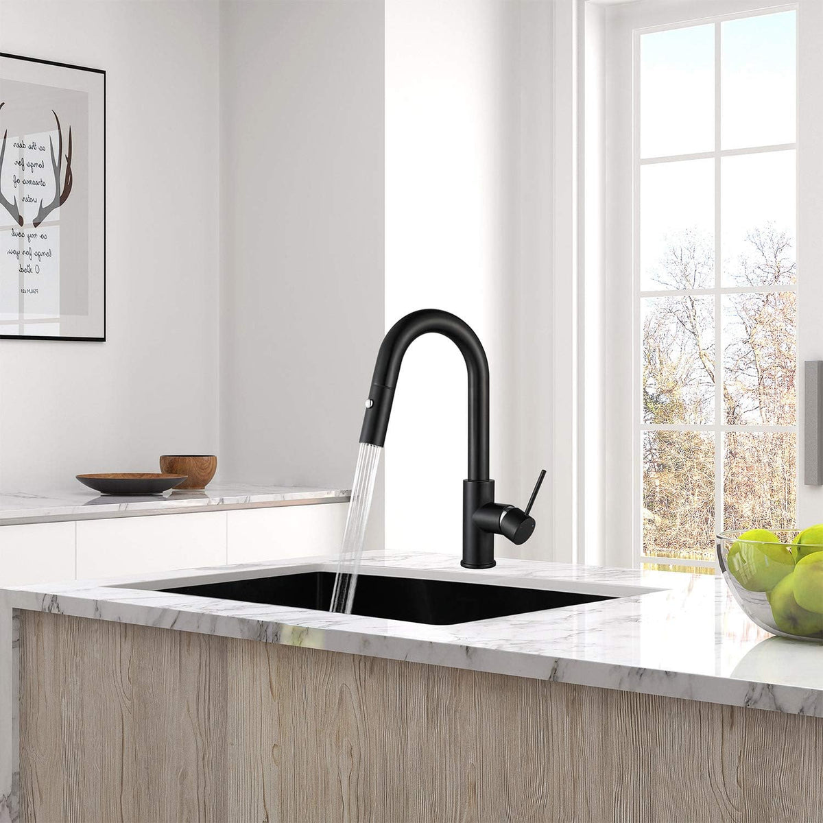 AS59MBS Matte Black Bar Faucet or Prep Kitchen Sink Faucet with Pull Down Sprayer and Single Handle