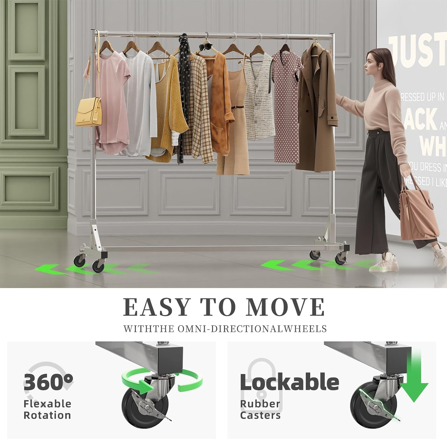 Industrial Grade Z Base 70inches Extra Long Clothes Garment Rack, Commercial Grade Rolling Clothing Rack, Heavy Duty