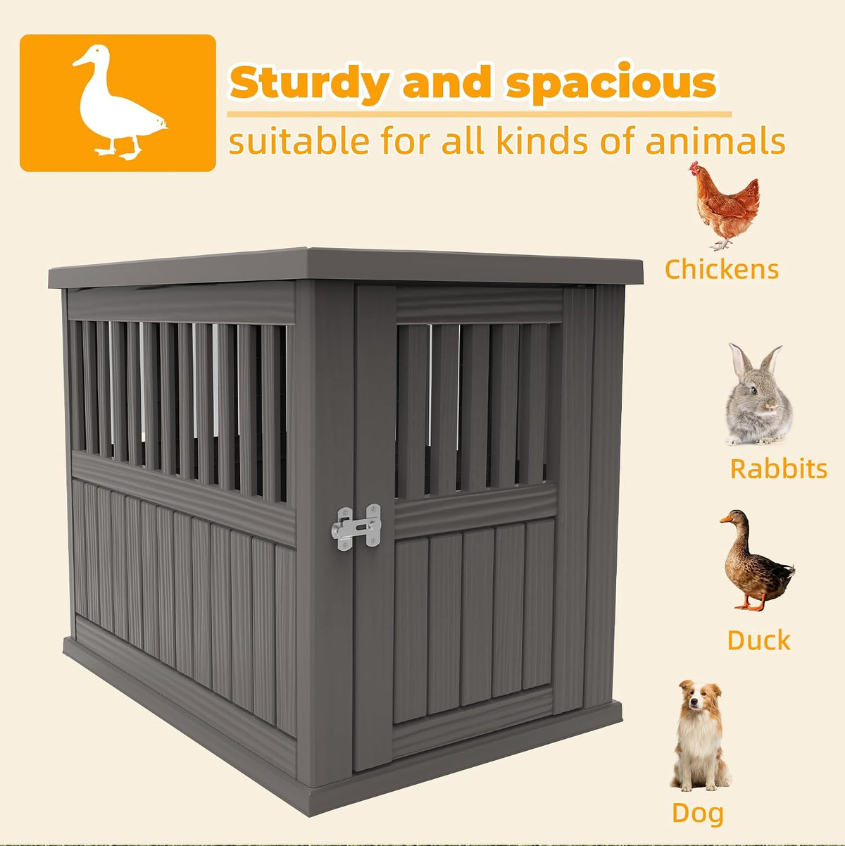 Outdoor Duck House, PP Resin Poultry Shelter, Gray